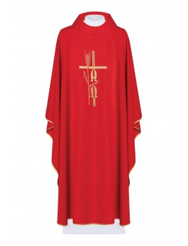Chasuble brodée Alpha Omega - rouge (H6)