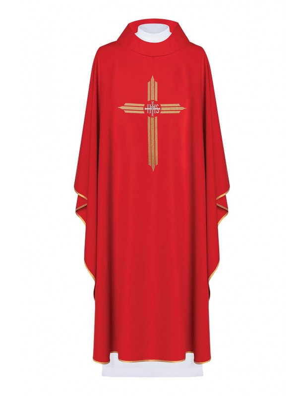 Embroidered chasuble Cross with IHS symbol - red (H7)