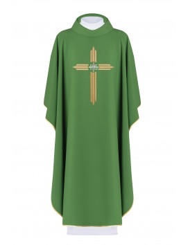Embroidered chasuble Cross with IHS symbol - green (H7)