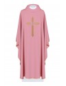 Casulla bordada con cruz y símbolo IHS - rosa (H7)