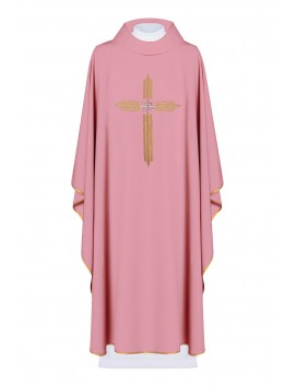 Embroidered chasuble Cross with IHS symbol - pink (H7)