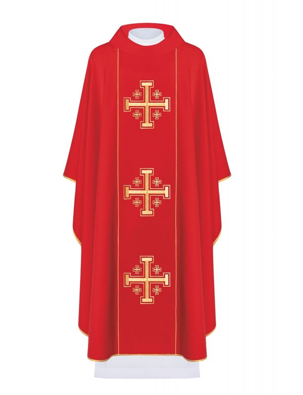 Embroidered chasuble Jerusalem Crosses - red (H8)