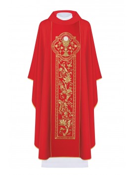 Casula ricamata con simbolo del calice eucaristico - rossa (H12)