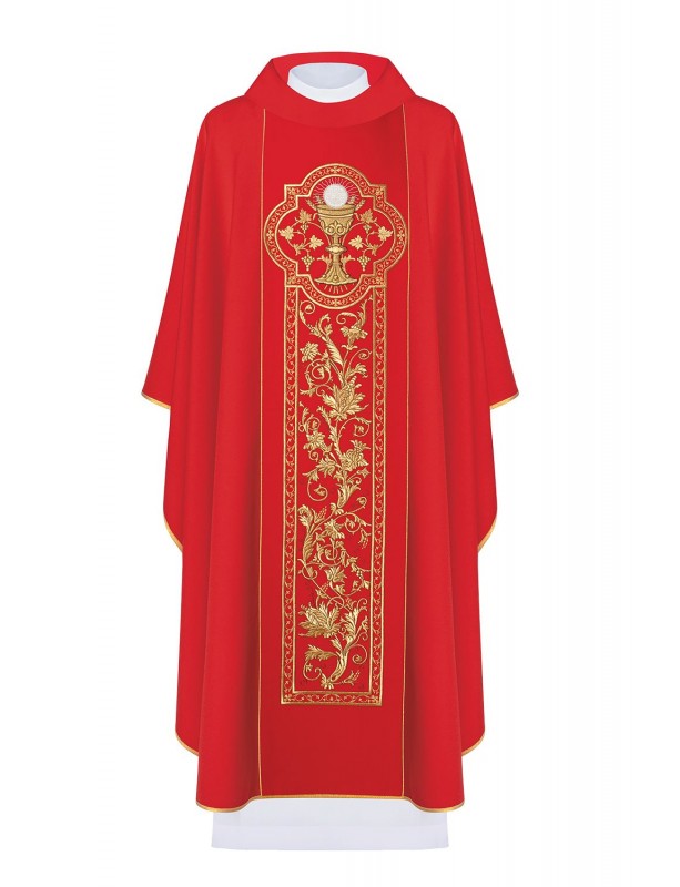 Casulla bordada con el símbolo del cáliz eucarístico - roja (H12)