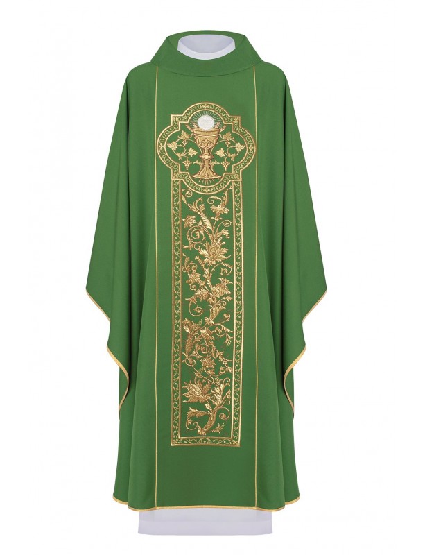 Casulla bordada con el símbolo del cáliz eucarístico - verde (H12)