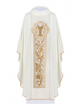 Chasuble embroidered with the symbol of the Eucharistic chalice - ecru (H12)