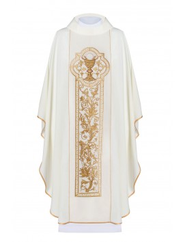 Ornat haftowany z symbolem kielicha eucharystycznego - ecru (H12)