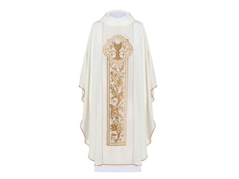 Ornát vyšitý symbolem eucharistického kalicha - béžová (H12)