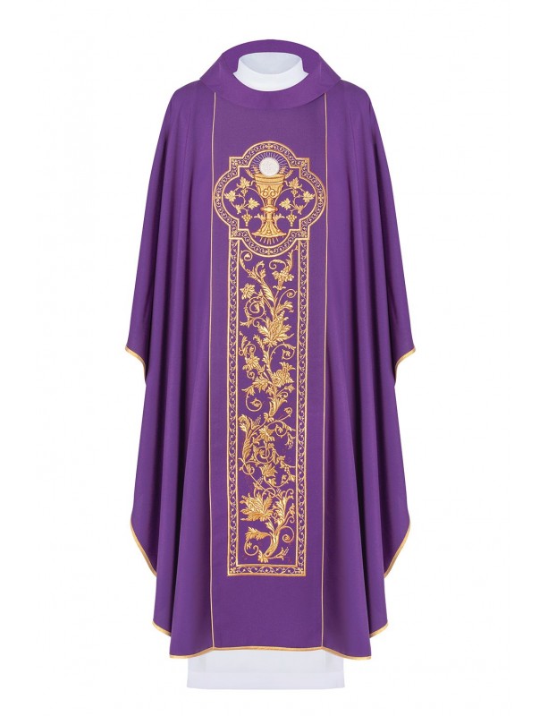 Casulă brodată cu simbolul potirului euharistic - purpuriu (H12)