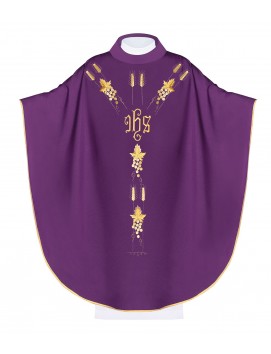 Casulla bordada con símbolo IHS de uvas - morada (H13)