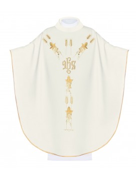 Chasuble brodée avec symbole IHS raisin - écru (H13)