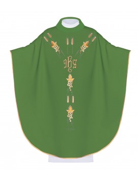 Casulla bordada con símbolo IHS de uvas - verde (H13)