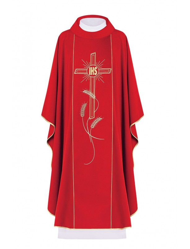 Embroidered chasuble Cross with IHS symbol - red (H14)