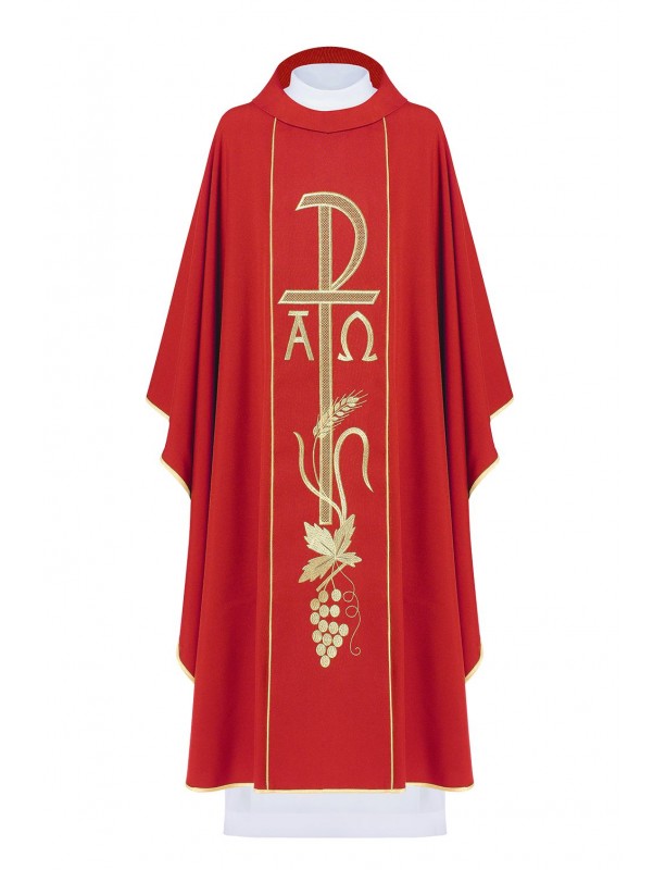 Alpha and Omega embroidered chasuble - red (H15)