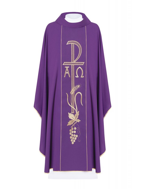 Alpha and Omega embroidered chasuble - purple (H15)