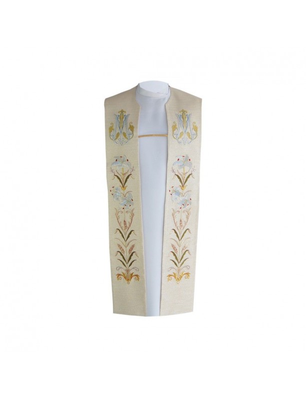 Embroidered Marian stole - Marian emblem + flowers