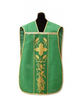 Ornat rzymski - adamaszek - zielony, złoty pas