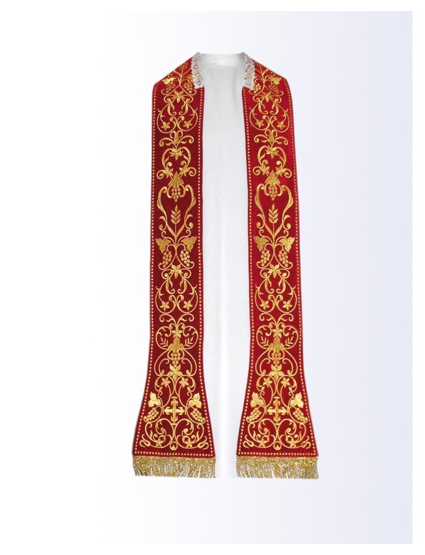 Embroidered Roman stole - material velvet - liturgical colors