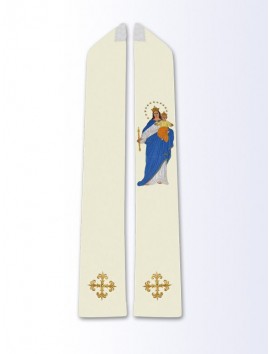 Máriás stóla hímzett Szűz Mária a Hívők Segítője és arany kereszt motívumokkal