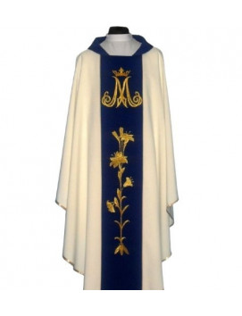 Marian Chasuble with Gold Embroidered Lily Design and M symbol