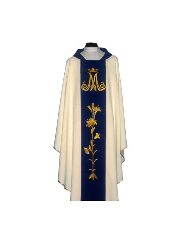 Marian Chasuble with Gold Embroidered Lily Design and M symbol