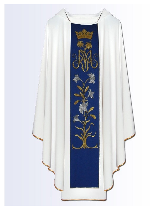 Marian Chasuble, embroidered belt - white color