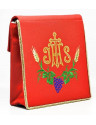 Red Catholic Burse for Pyx with IHS Embroidery and Wheat & Grapes