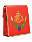 Red Catholic Burse for Pyx with IHS Embroidery and Wheat & Grapes