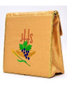 Golden Catholic Burse with Eucharistic Embroidery – Grapes, Wheat, and JHS Symbol