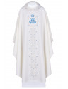 Marian Chasuble with Blue Embroidered Marian Symbol and Ornate Vertical Design