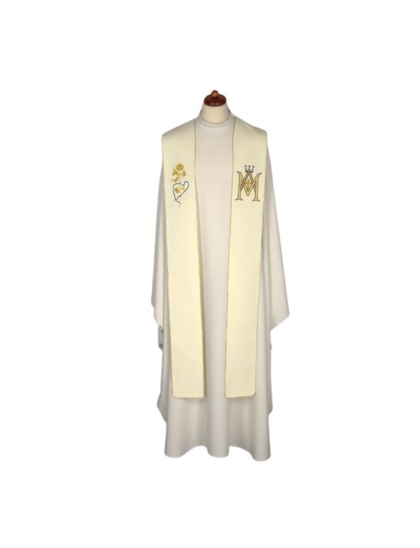 Stuła haftowana Maryjna - Emblemat M, korona