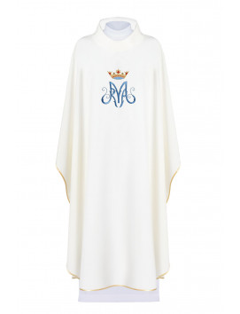 Embroidered Marian Chasuble with Crown and Blue symbol