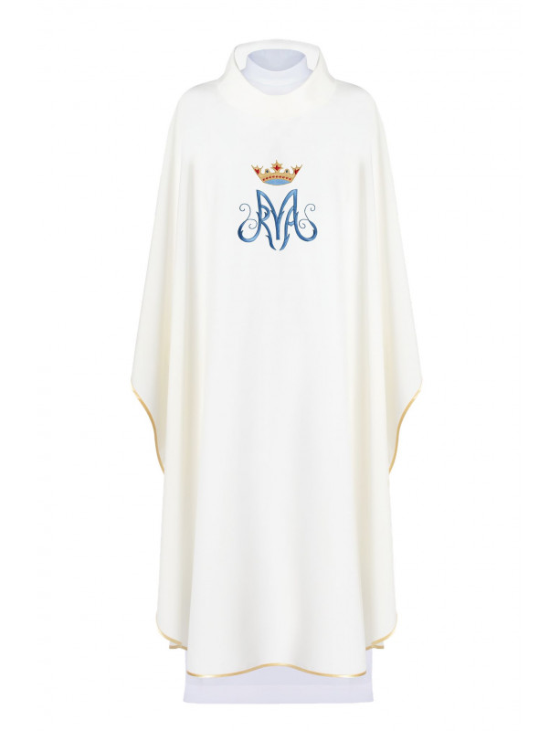 Embroidered Marian Chasuble with Crown and Blue symbol