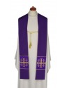 Two-sided ecru/purple stole with decorative cord (22)