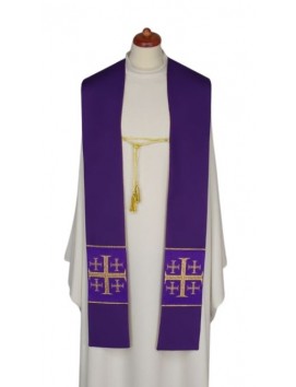Two-sided ecru/purple stole with decorative cord (22)