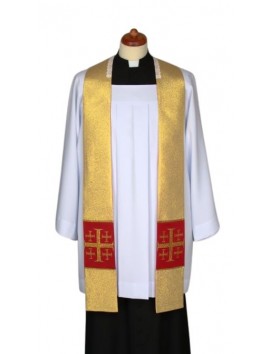 Gold sermon stole, short, cross patched (1)
