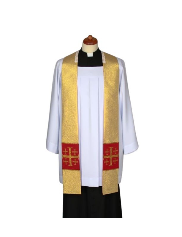 Gold sermon stole, short, cross patched (1)