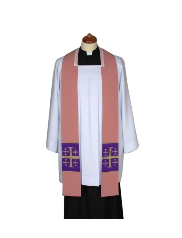 Pink sermon stole, short, sewn-on crosses (2)