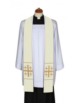 Ecru sermon stole, short, cross-stitched (3)
