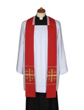 Red sermon stole, short, cross patched (4)