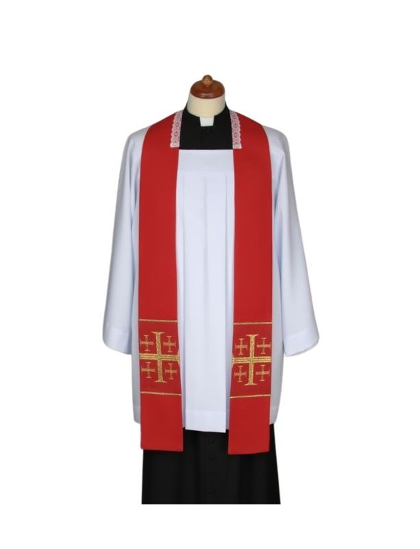 Estola roja de sermón, corta, con parches cruzados