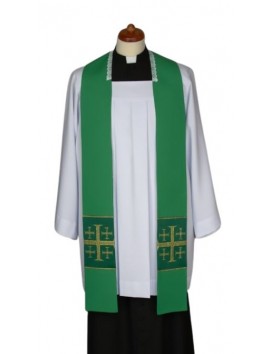 Green sermon stole, short, sewn-on crosses (5)
