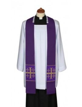 Purple sermon stole, short, cross-stitched (6)