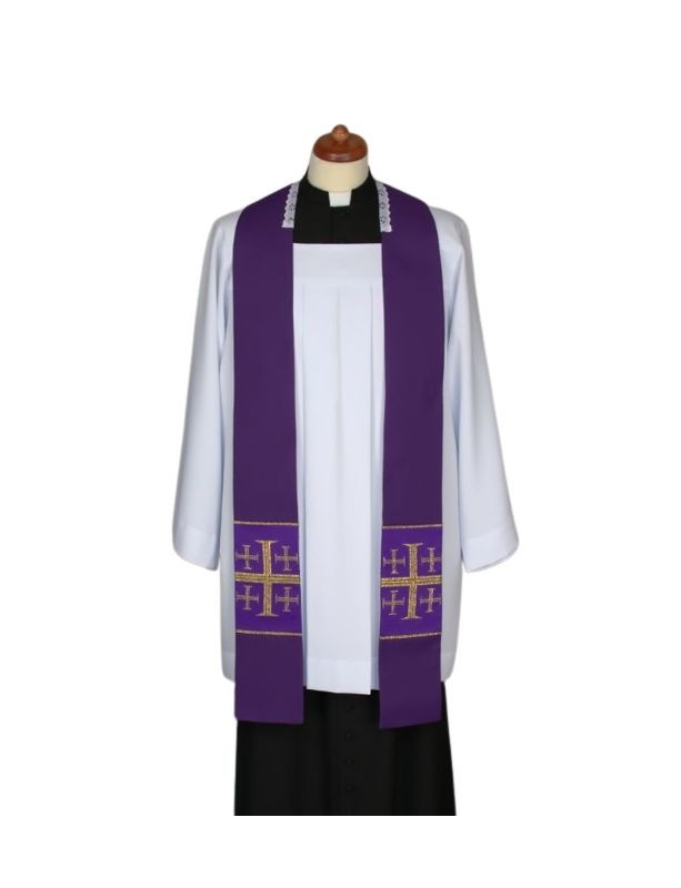 Purple sermon stole, short, cross-stitched (6)