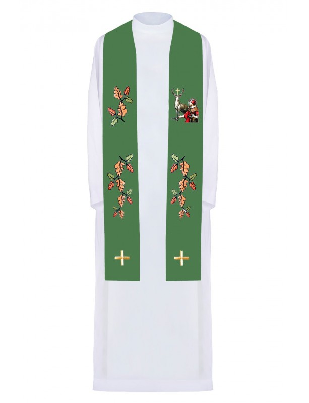 Embroidered green stole Saint Hubert (4)