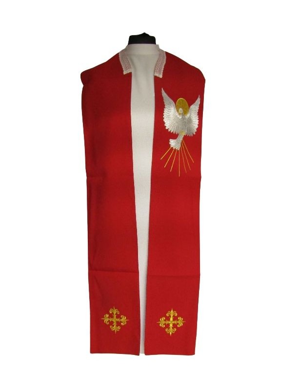 Stuła Duch Święty - czerwona haftowana