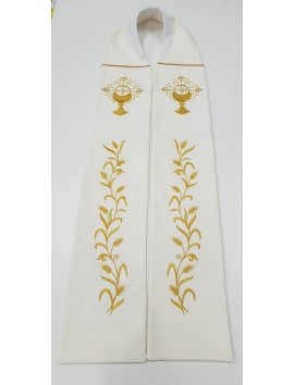 Ecru embroidered priest's stole - ears, chalice (1)
