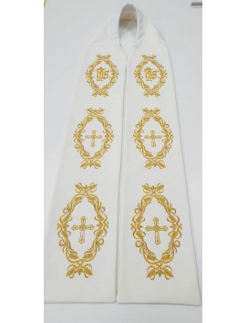 Ecru embroidered priest's stole - IHS, Cross (2)