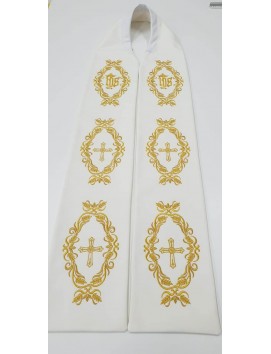Estola sacerdotal bordada cruda - IHS, cruz