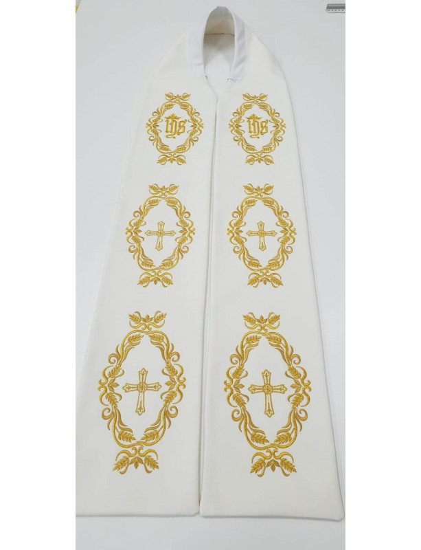 Priesterstola Ekru bestickt - IHS, Kreuz